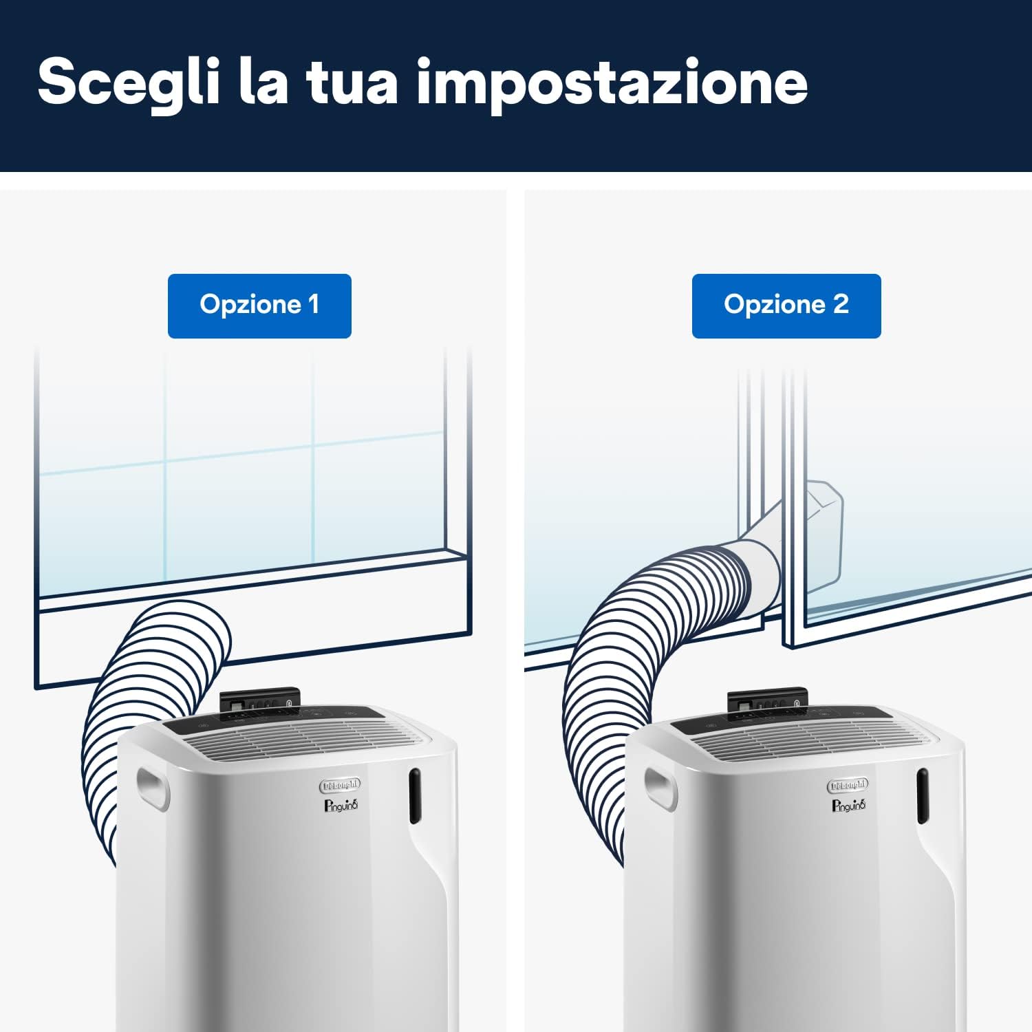 De'Longhi L'Originale Pinguino PAC EM82, Climatizzatore portatile, silenzioso, 9400 btu/h, per ambienti fino a 80 m³, funzione di deumidificazione, gas ecologico R290, classe A, timer 24H, telecomando