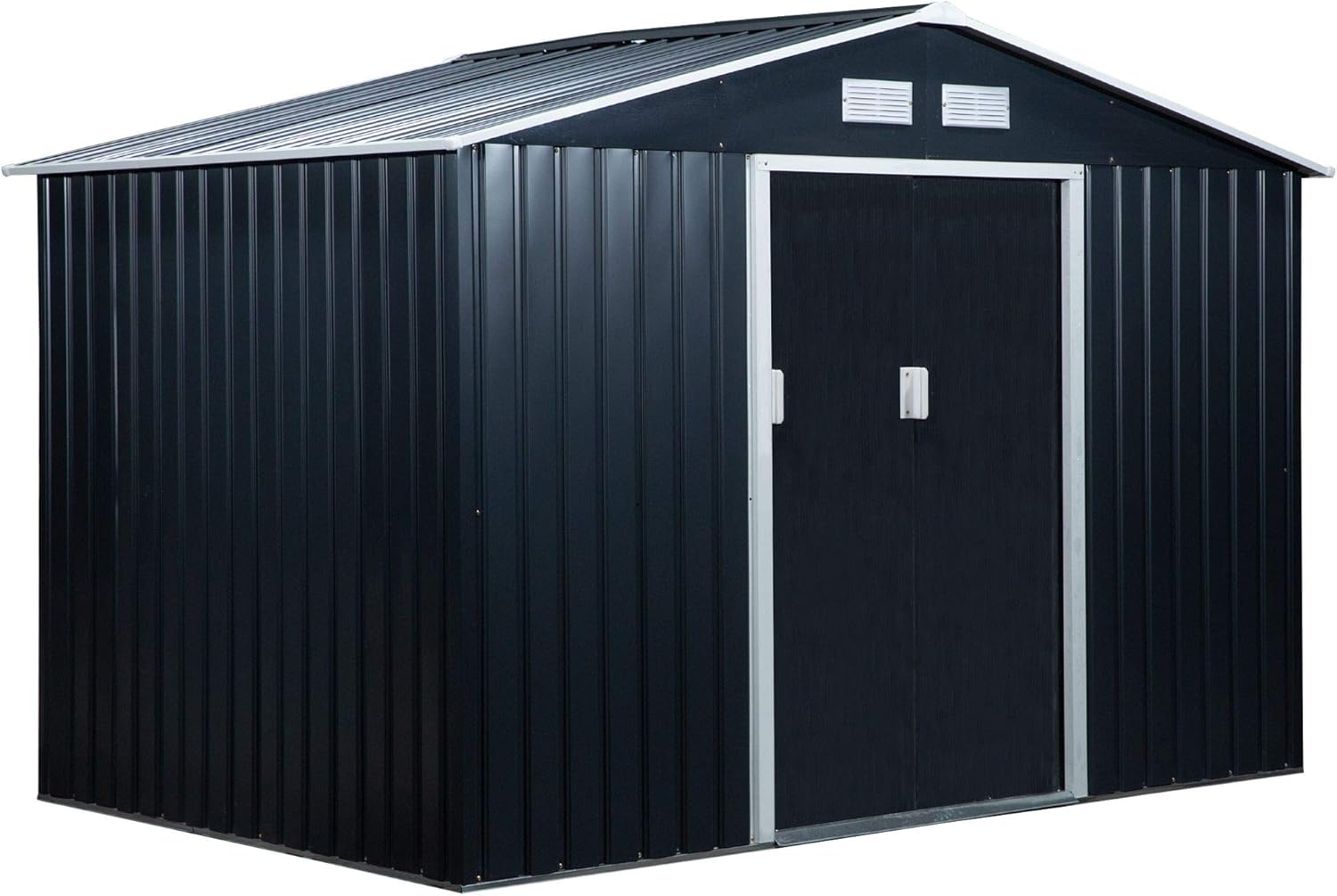 Outsunny 4.9 m² Garden Shed with Foundation, 4 Air Vents and 2 Sliding Doors, Tool Shed in Sheet Steel, 277 x 195 x 192 cm, Dark Green