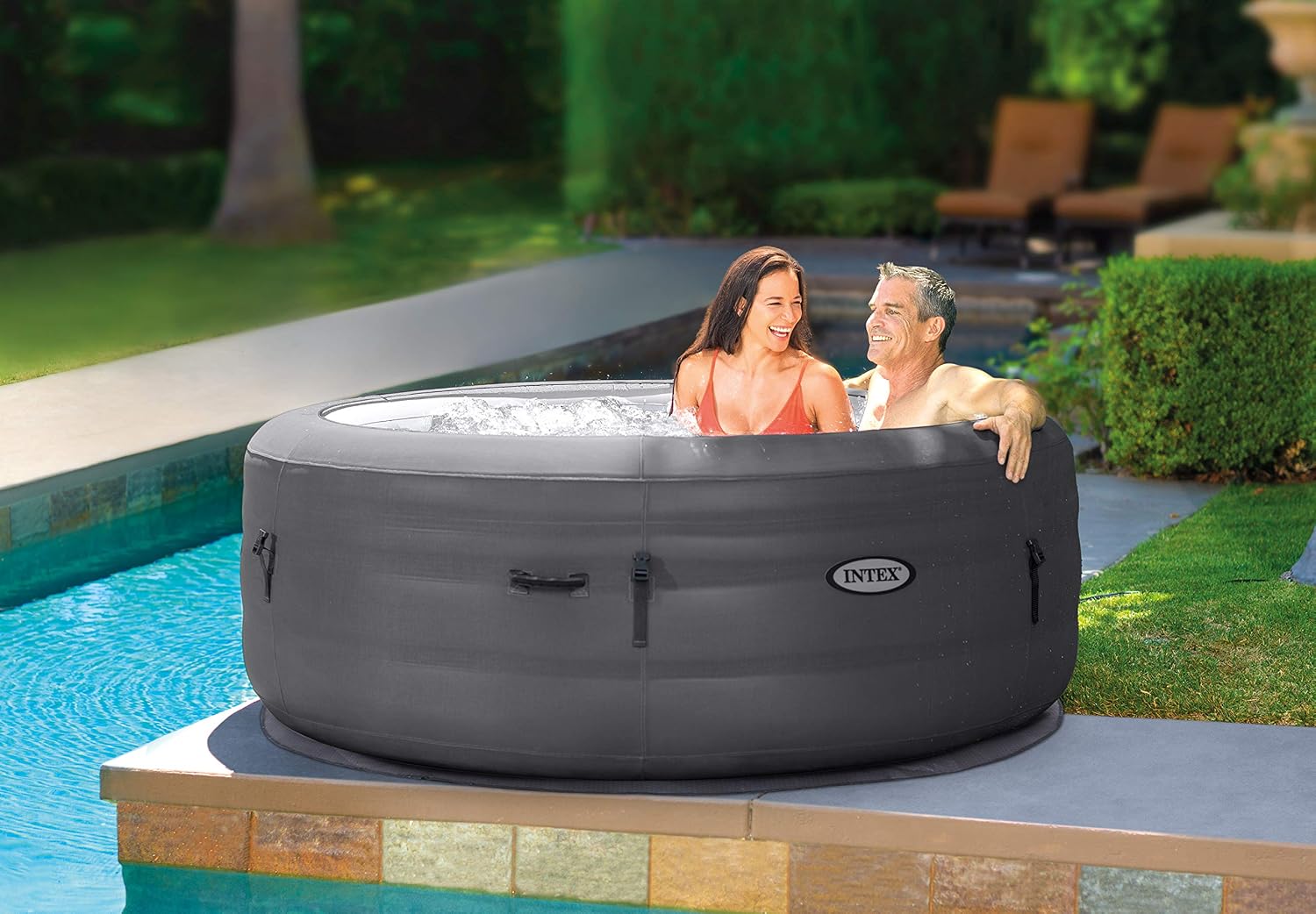 Intex 28482EX – Simple Spa idromassaggio gonfiabile, 4 posti, grigio, diametro 196 x 66 cm