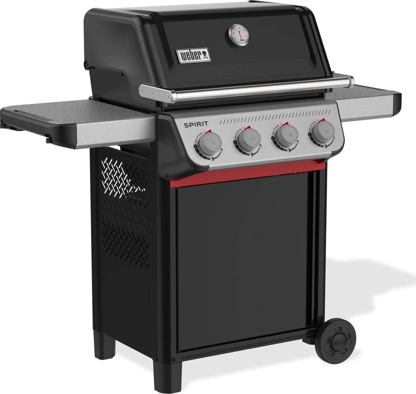 Weber Spirit E-410/4 Burner Gas Grill, Snap-Jet Ignition, Heavy Duty Wheels & Heating Grill, 51 x 46 cm Area Fits Weber Works Side Rails, Black/Silver