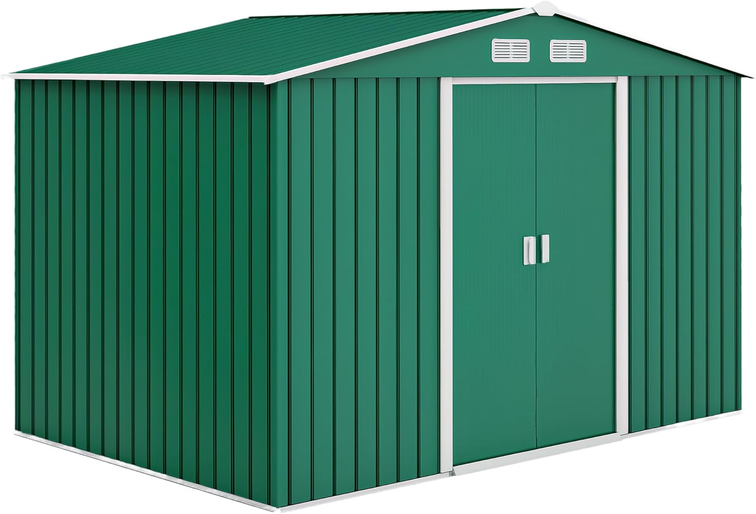 Outsunny 4.9 m² Garden Shed with Foundation, 4 Air Vents and 2 Sliding Doors, Tool Shed in Sheet Steel, 277 x 195 x 192 cm, Dark Green