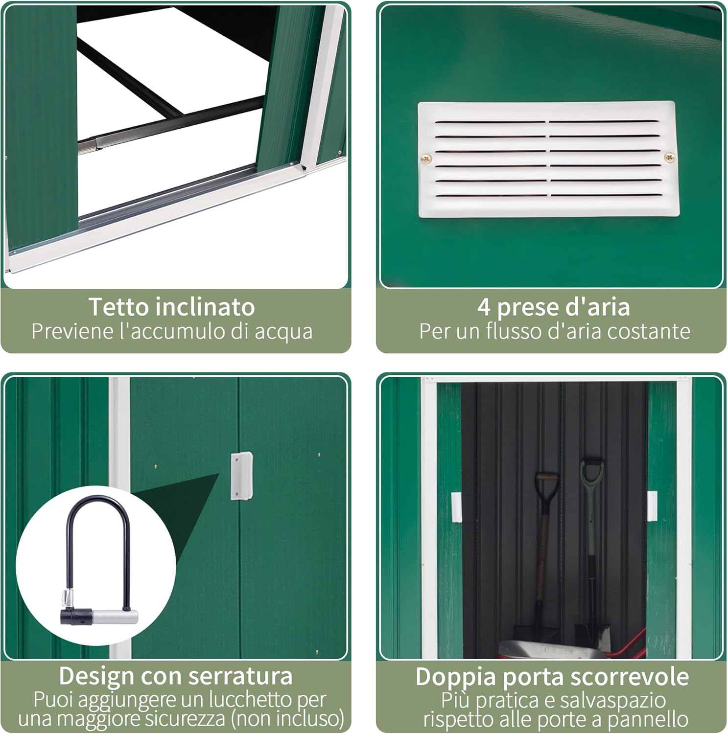 Outsunny 4.9 m² Garden Shed with Foundation, 4 Air Vents and 2 Sliding Doors, Tool Shed in Sheet Steel, 277 x 195 x 192 cm, Dark Green