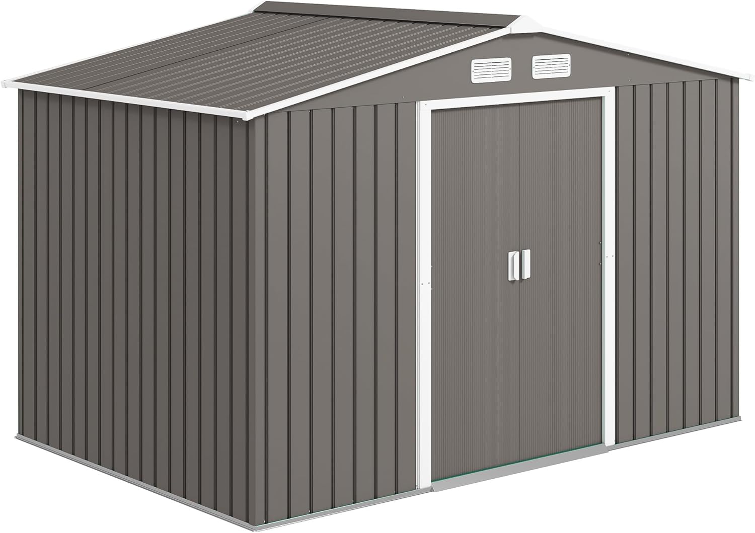 Outsunny 4.9 m² Garden Shed with Foundation, 4 Air Vents and 2 Sliding Doors, Tool Shed in Sheet Steel, 277 x 195 x 192 cm, Dark Green