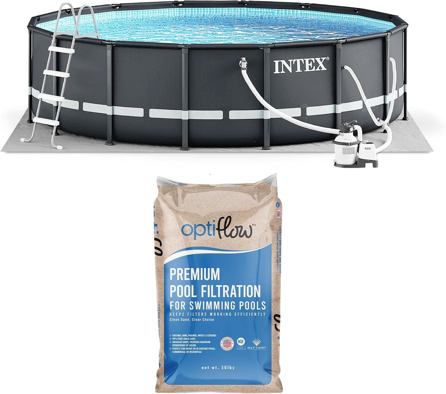 INTEX 26325EH Ultra XTR 488 x 122 cm con pompa a sabbia e sabbia filtrante premium OptiFlow da 22,7 kg